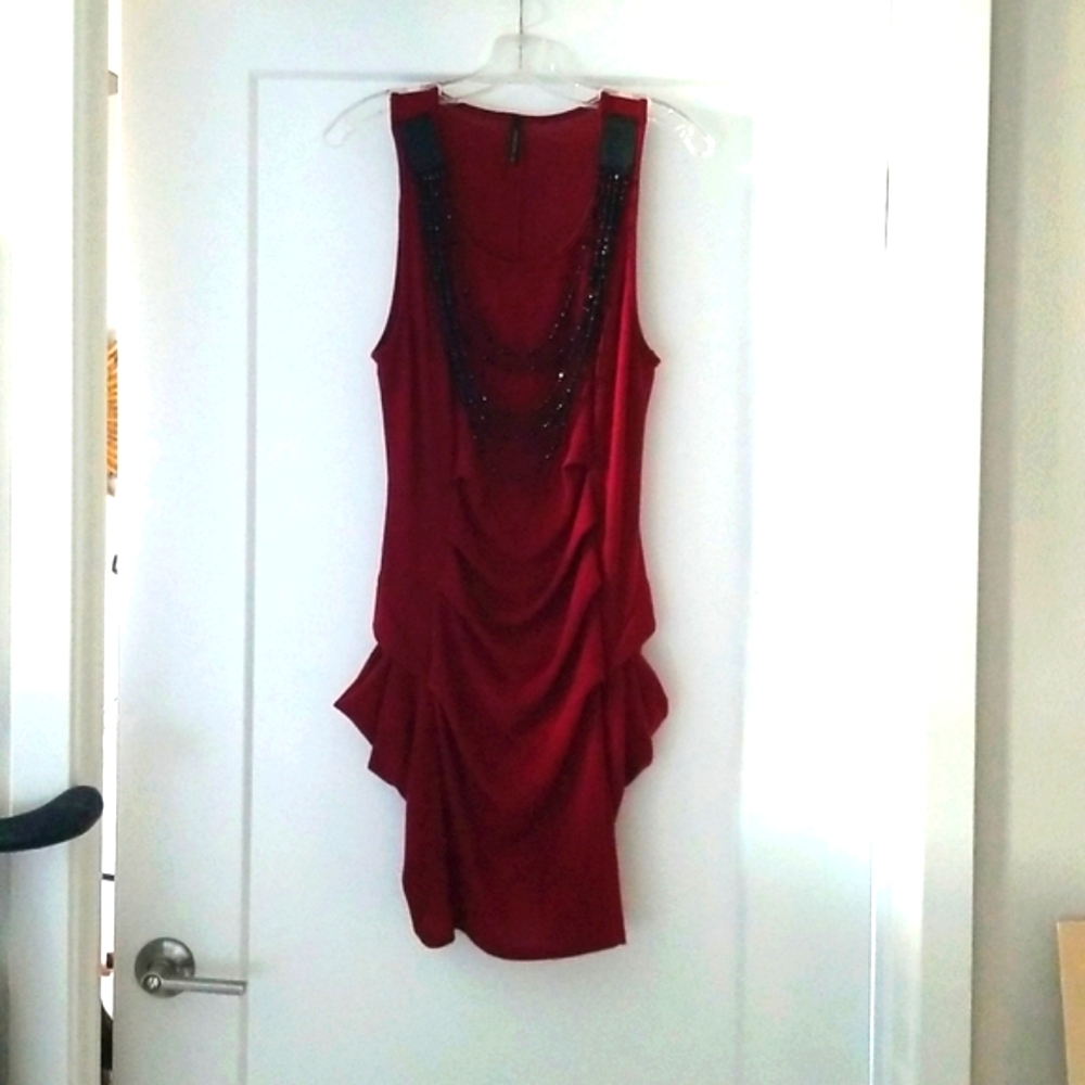 Double Zero Burgundy Sleeveless Dress With Black Crystals Nekline Size M